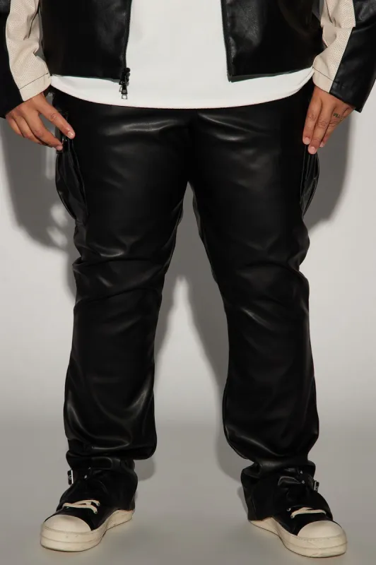 Brenner Faux Leather Stacked Slim Flare Pants - Black sold by Fashion Nova