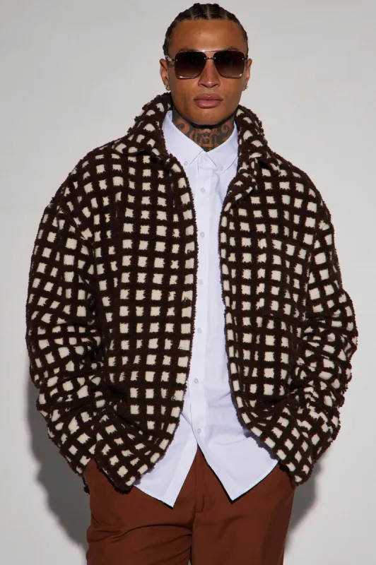 Checkmate Sherpa Shacket - Dark Brown sold by Fashion Nova