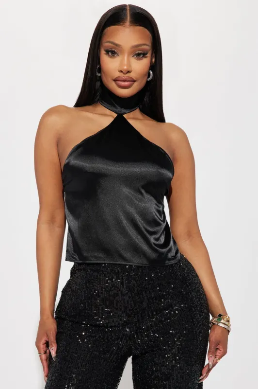 Sharon Satin  Top - Black sold by Fashion Nova