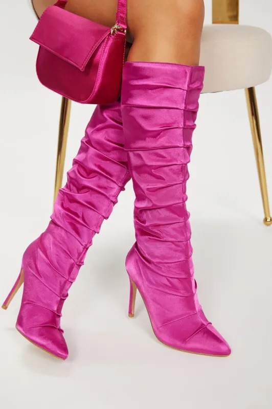 Got You Mesmerized Knee High Heeled Boots - Pink sold by Fashion Nova
