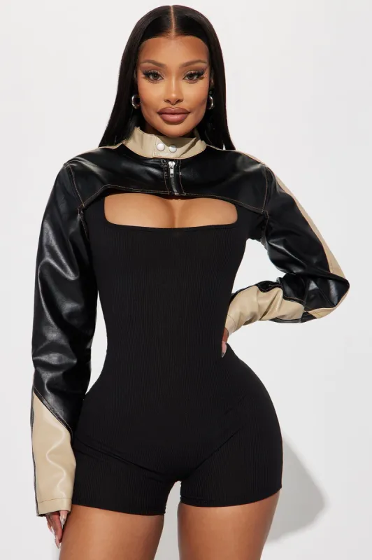 Superstar Status Cropped Moto Jacket - Black/combo sold by Fashion Nova