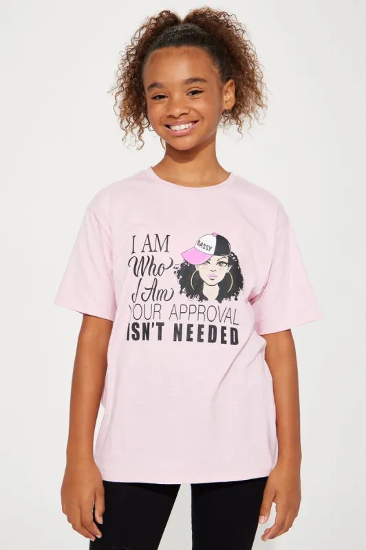 MINI I AM WHO I AM SHORT SLEEVE TEE - Blush sold by Fashion Nova