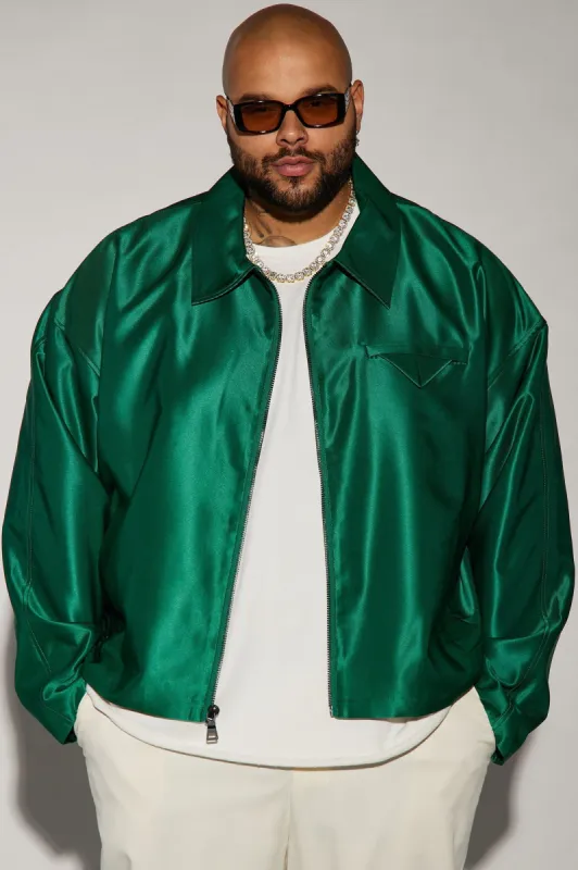 U Get Me Satin Cropped Jacket - Green sold by Fashion Nova