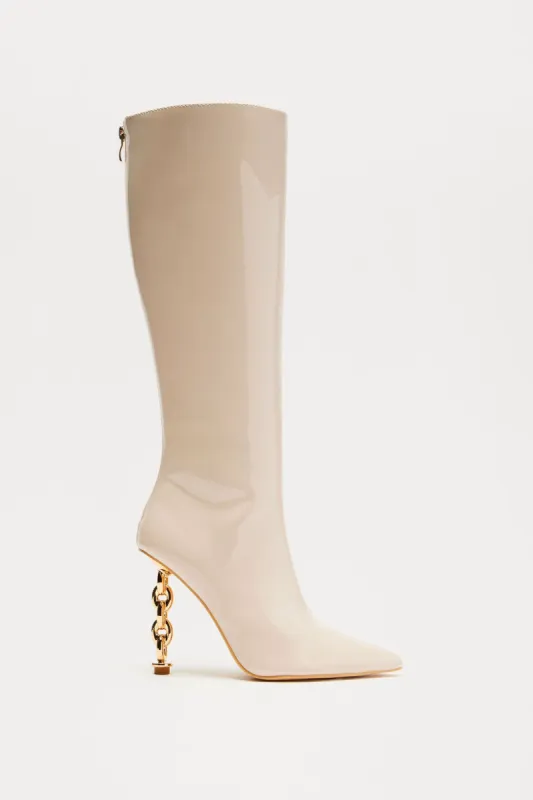 Inside Scoop Knee High Boots - Cream sold by Fashion Nova