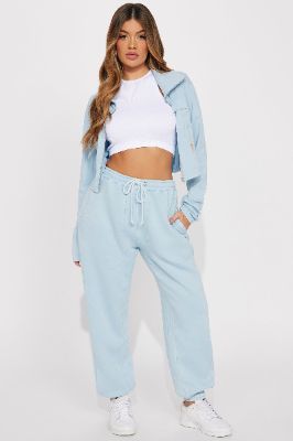 Lazy Days Washed Fleece Jogger - Light Blue sold by Fashion Nova