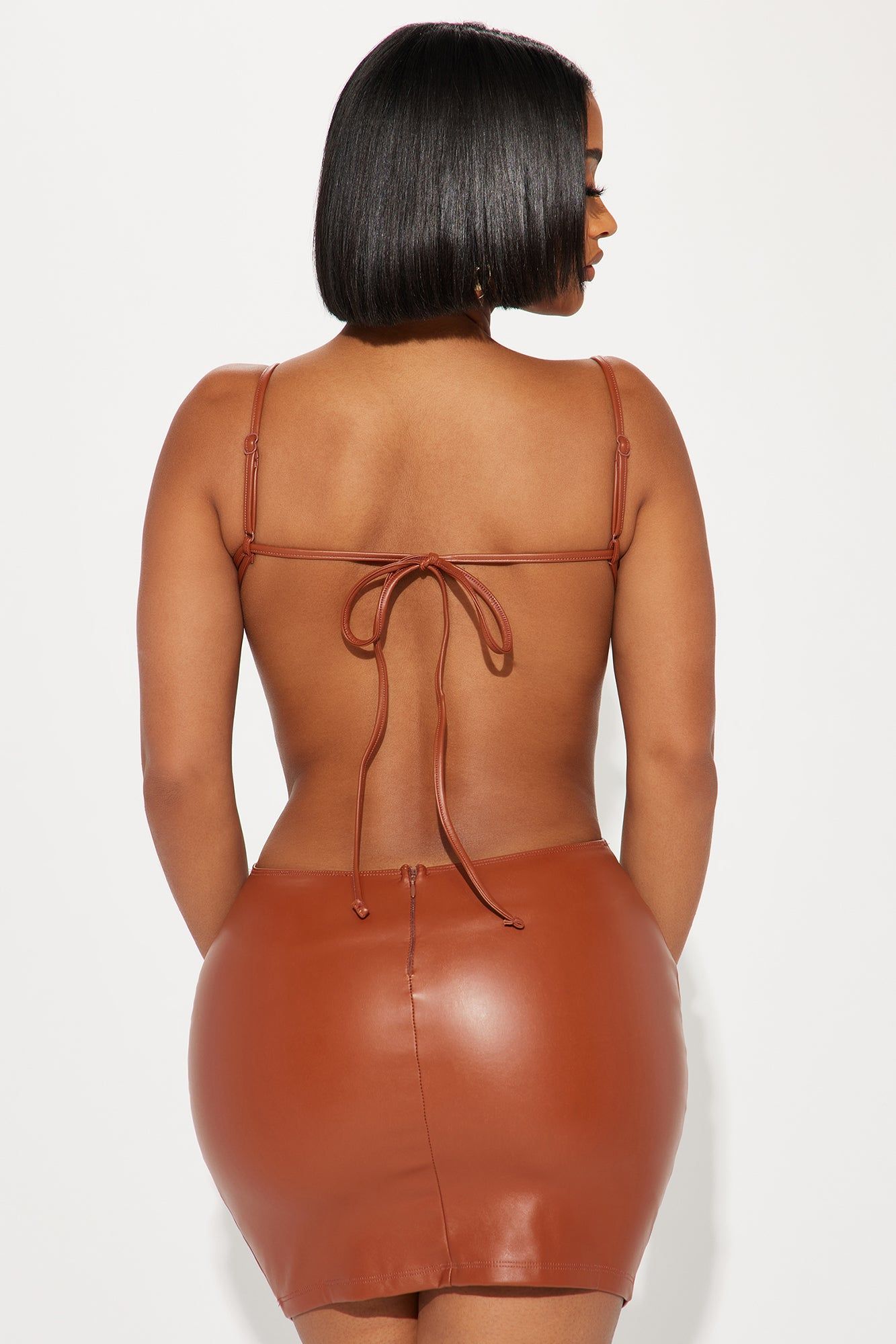 Cady Leather Micro Mini Dress - Cognac sold by Fashion Nova product image thumbnail 3