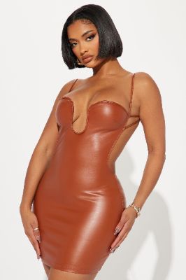 Cady Leather Micro Mini Dress - Cognac sold by Fashion Nova