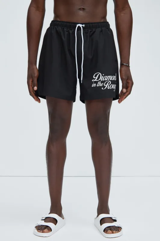 Diamond In The Rough Swim Trunks - Black sold by Fashion Nova