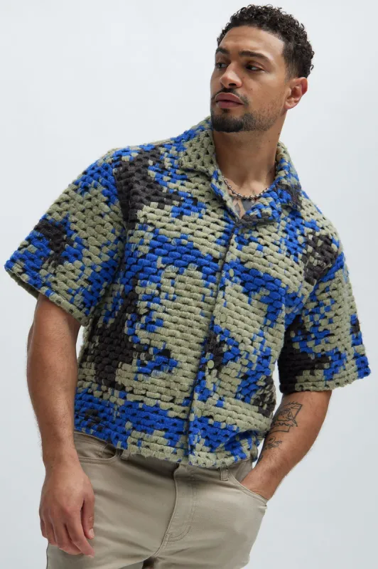 Newbury Jacquard Cropped Shirt - Blue/combo sold by Fashion Nova