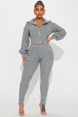 No Bad Angle Sweater Legging Set - Heather Grey sold by Fashion Nova