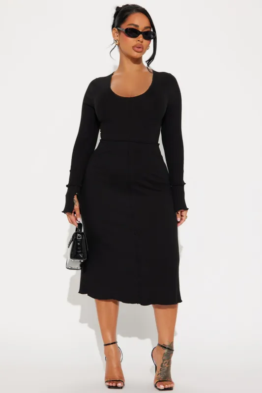 Dakoda Ribbed Midi Dress - Black sold by Fashion Nova