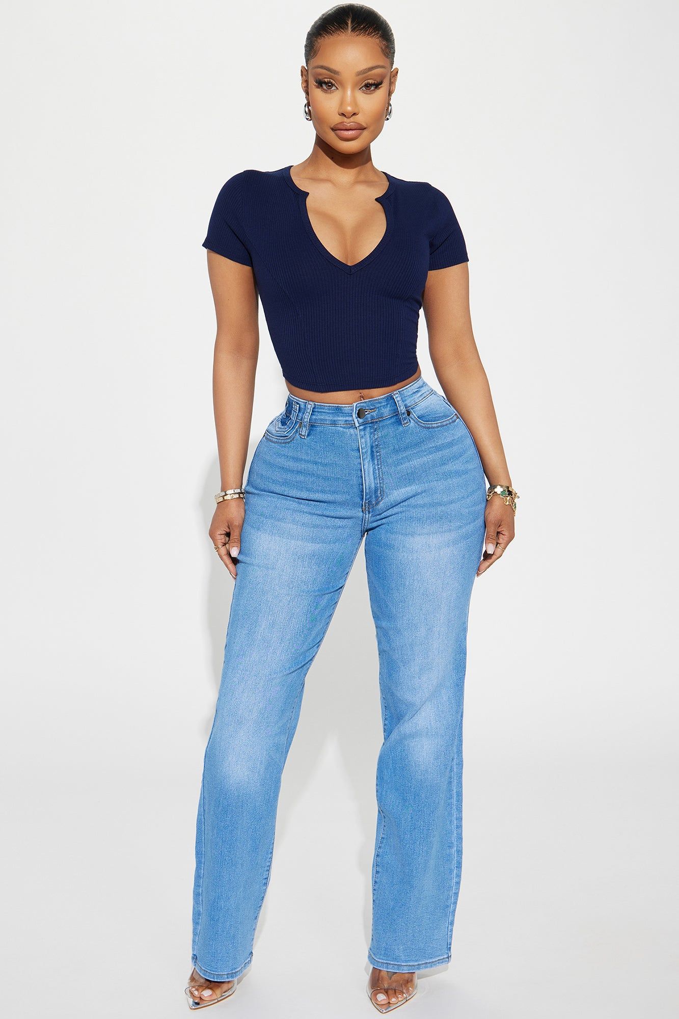 Well Known Stretch Straight Leg Jeans - Medium Wash sold by Fashion Nova