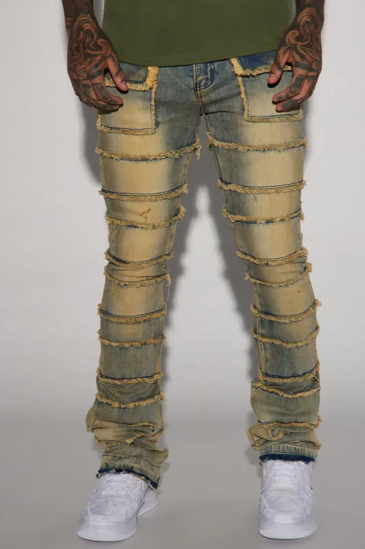 Keep It Going Fray Stacked Skinny Flare Jeans - Medium Wash sold by Fashion Nova