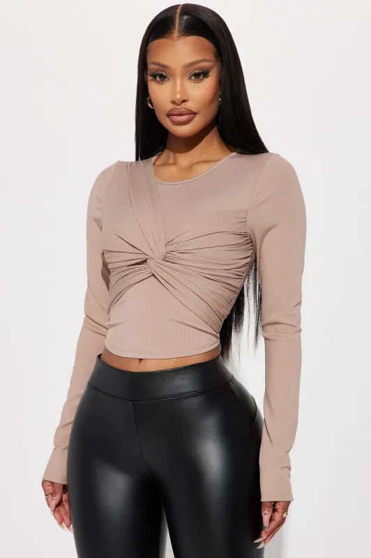 Olivia Twist Front Top - Tan sold by Fashion Nova