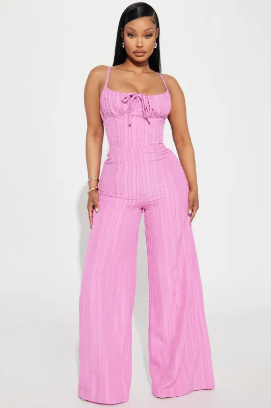 Endless Mimosas Textured Jumpsuit - Pink sold by Fashion Nova