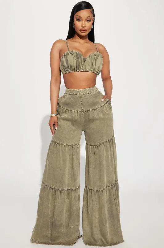 Olivia Washed Pant Set - Olive sold by Fashion Nova