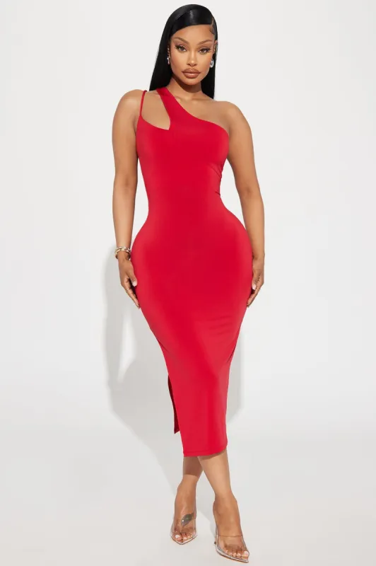 One Shoulder Midi Dress - Red sold by Fashion Nova