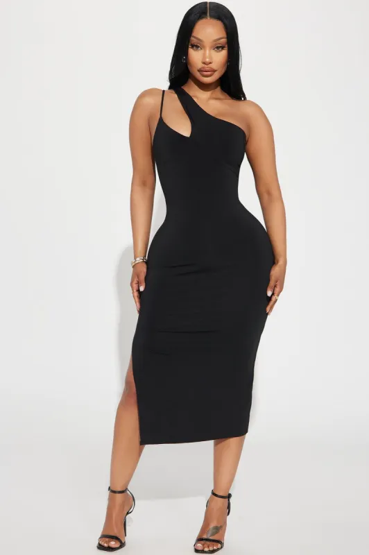 One Shoulder Midi Dress - Black sold by Fashion Nova