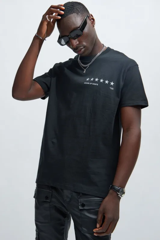 House Of Saints Label Short Sleeve Tee - Black sold by Fashion Nova