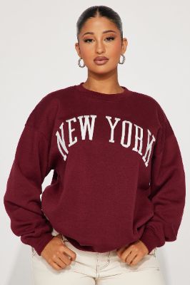 New York Embroidered Screen Sweatshirt - Burgundy sold by Fashion Nova