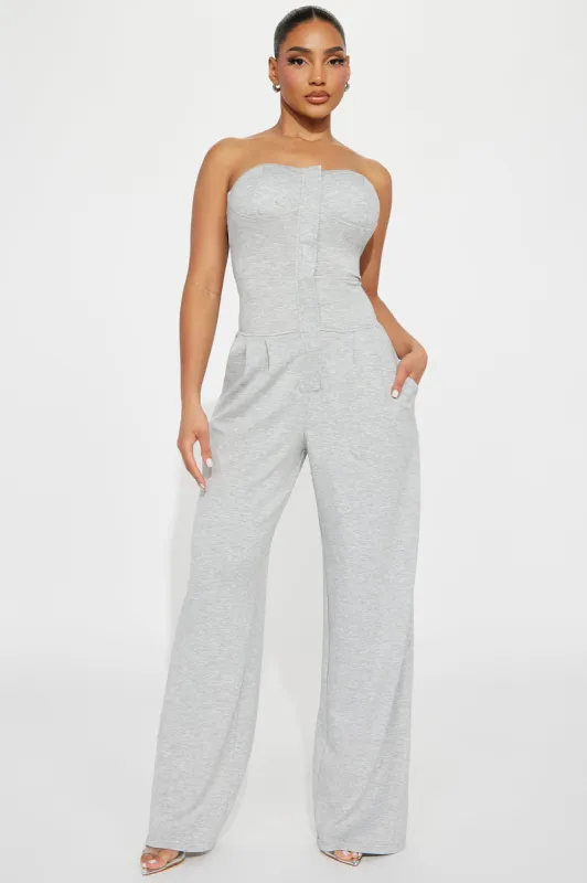 Push The Button Jumpsuit  - Heather Grey sold by Fashion Nova