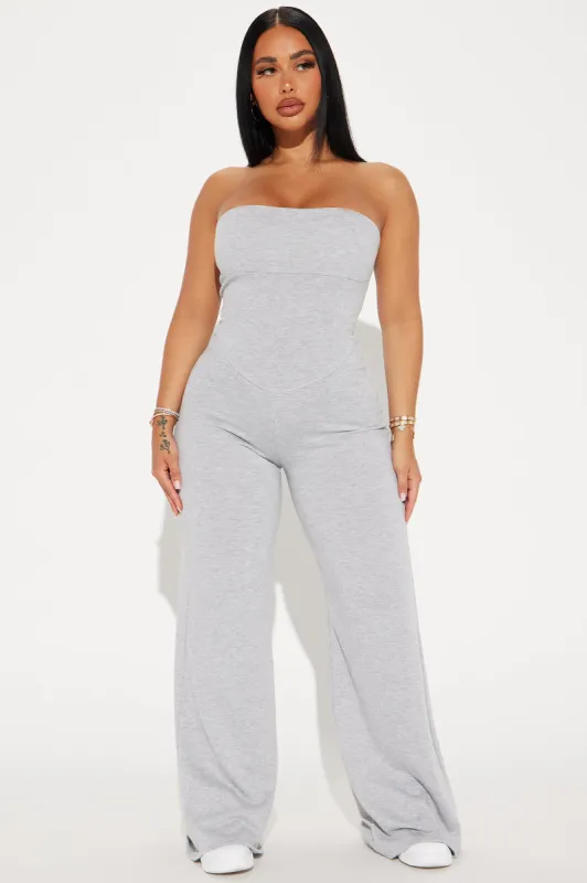 Leave This Town Jumpsuit - Heather Grey sold by Fashion Nova