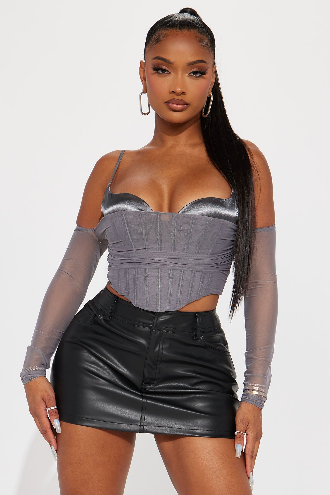 Emma Mesh Corset - Grey sold by Fashion Nova