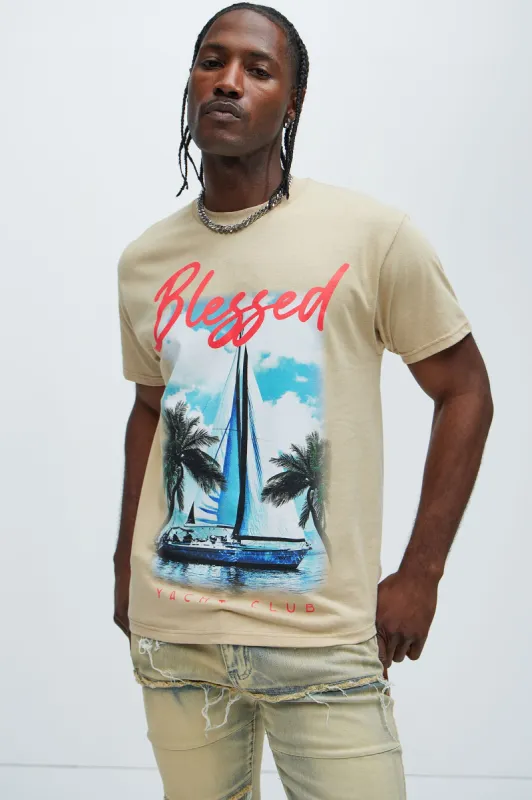 Blessed YC Short Sleeve Tee - Sand sold by Fashion Nova