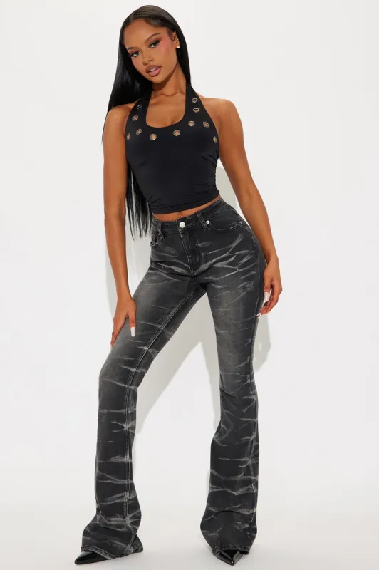 Tall So On Point Stretch Flare Jeans - Black Wash sold by Fashion Nova