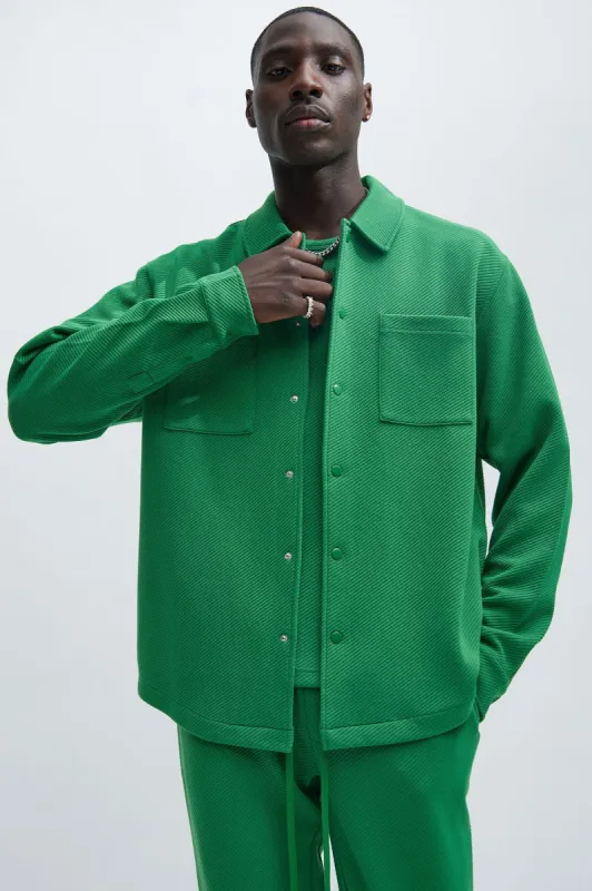Kina Textured Long Sleeve Shirt - Green sold by Fashion Nova