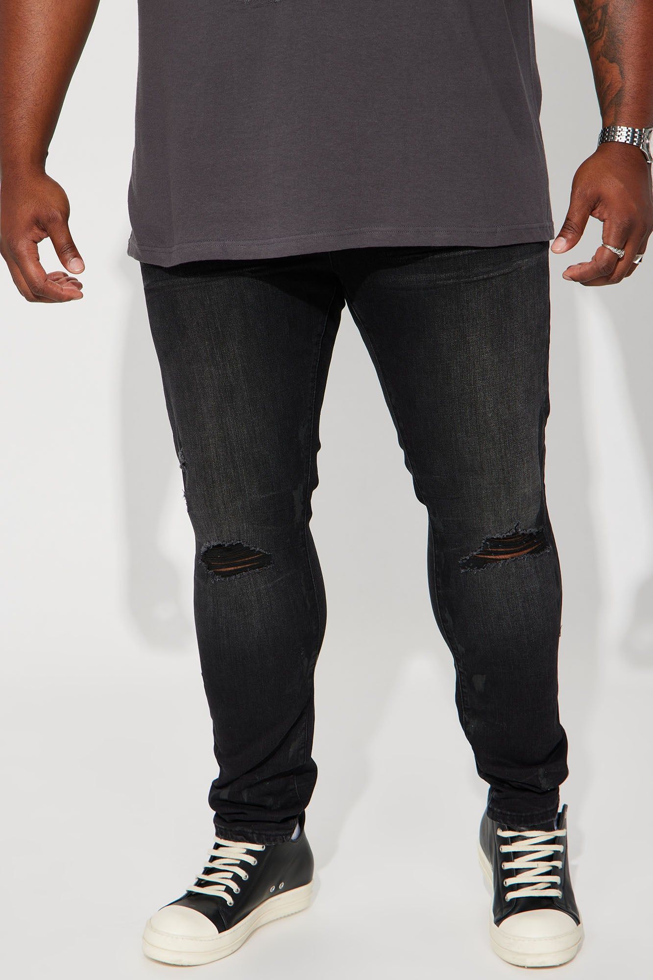 More To It Paint Stacked Skinny Jeans - Black sold by Fashion Nova