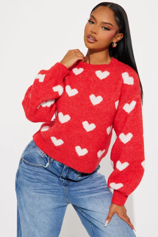 Full Of Love Heart Sweater - Red/combo sold by Fashion Nova