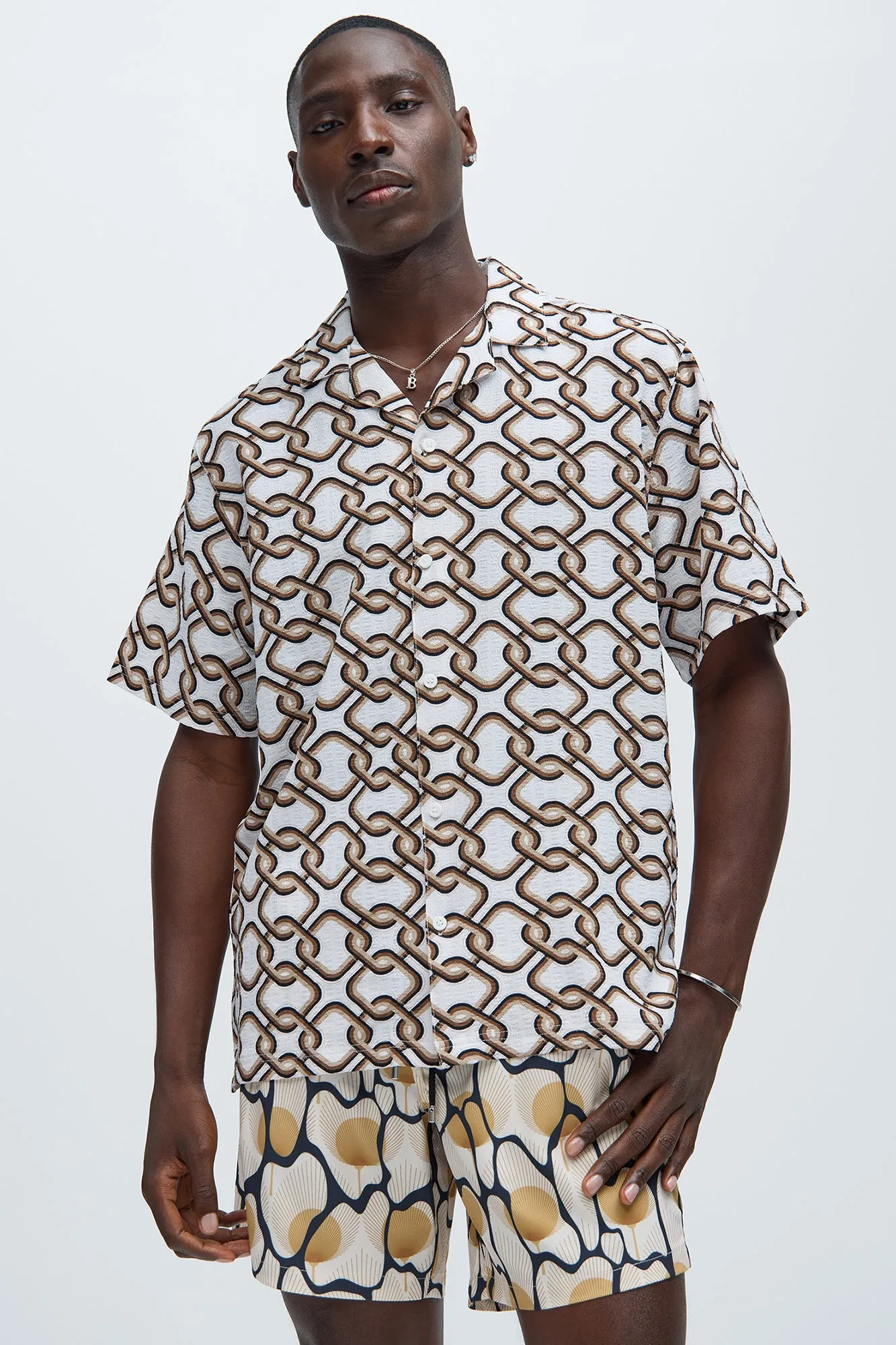 Interlocked Shirt - Off White/combo sold by Fashion Nova