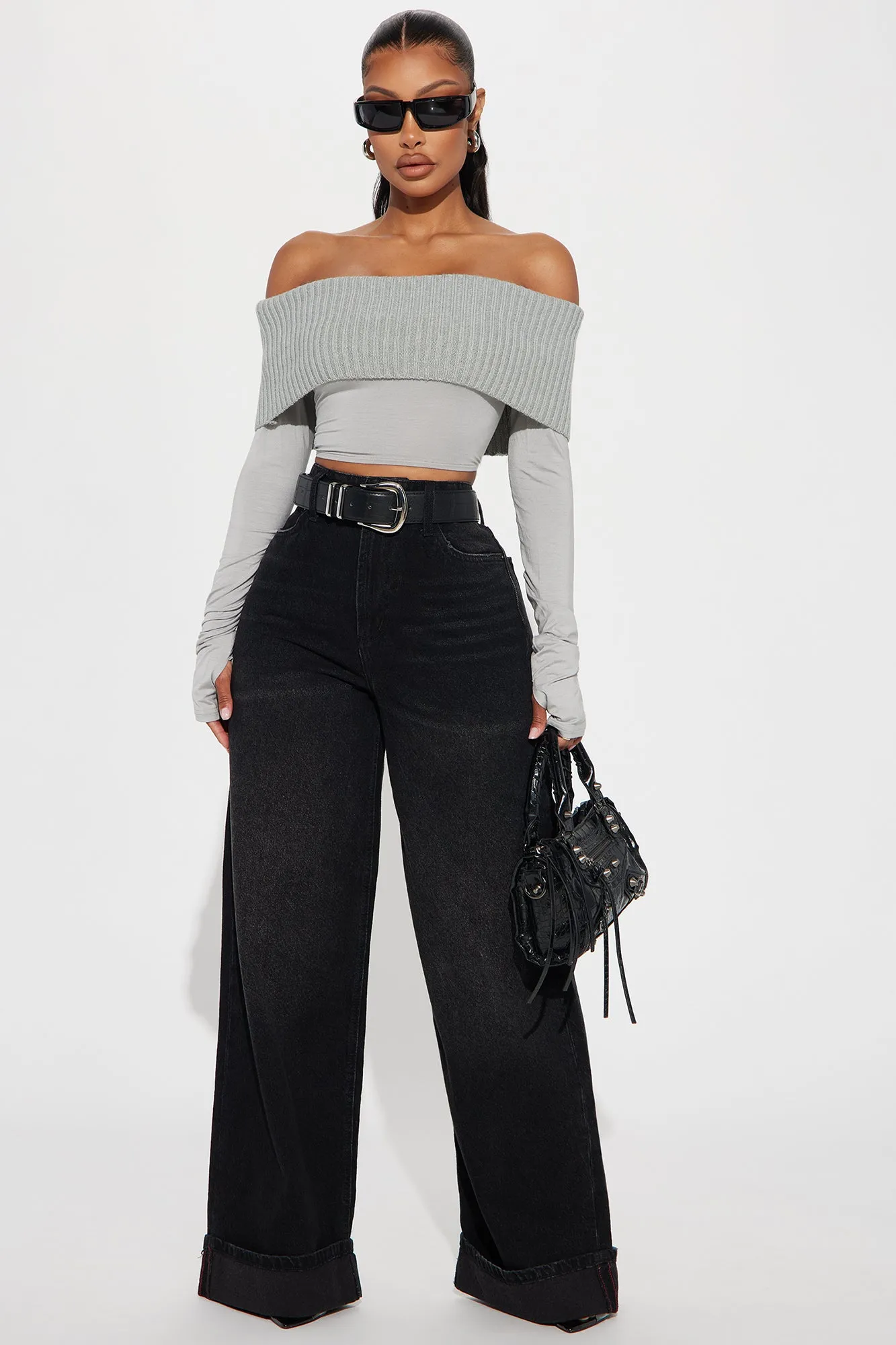 Good Days Cropped Off Shoulder Sweater - Grey sold by Fashion Nova product image thumbnail 2