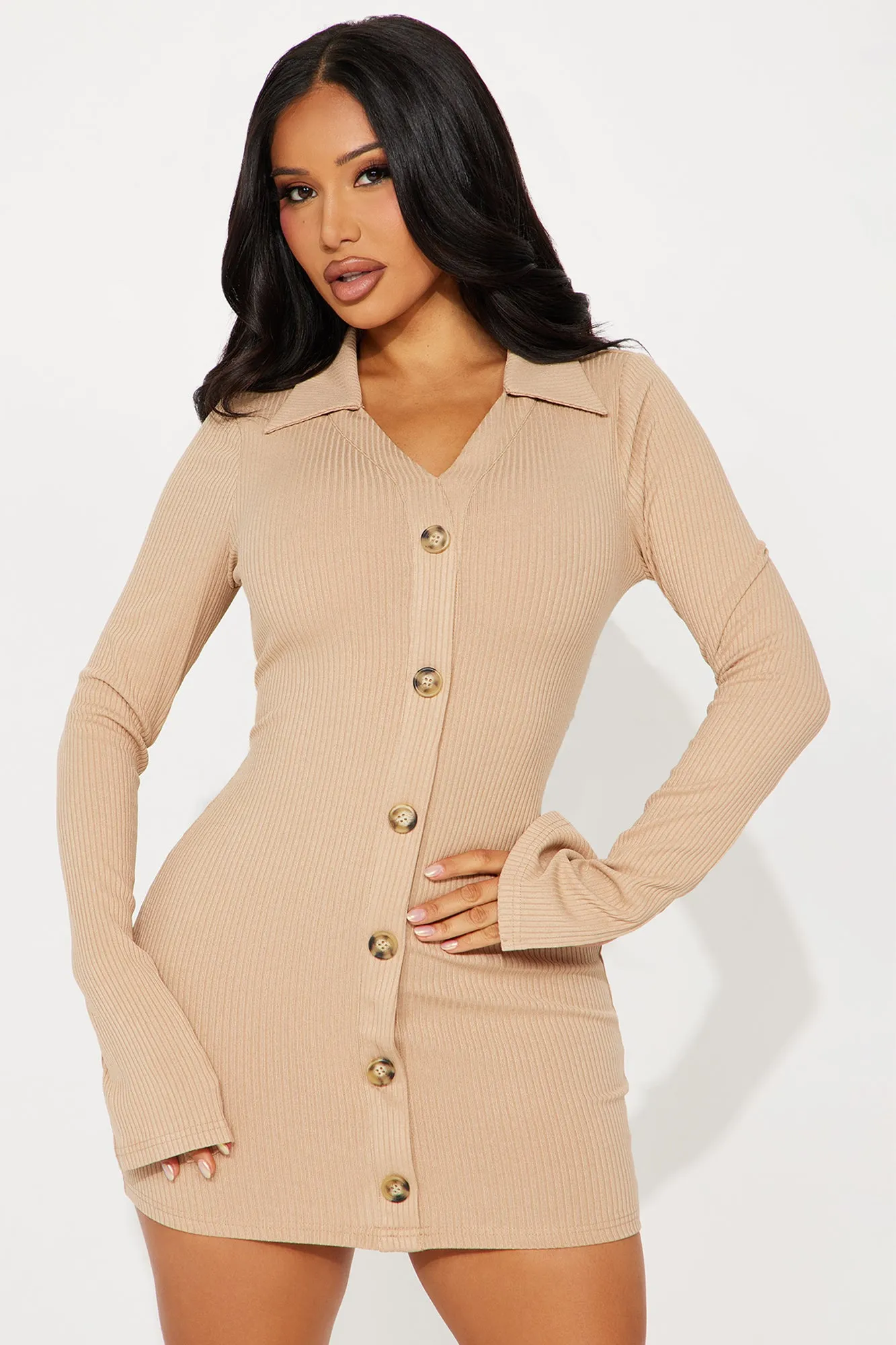 Work From Home Mini Dress - Taupe sold by Fashion Nova