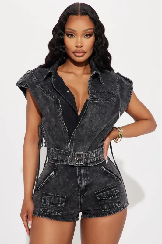 Change Of Heart Moto Denim Vest - Acid Wash Black sold by Fashion Nova