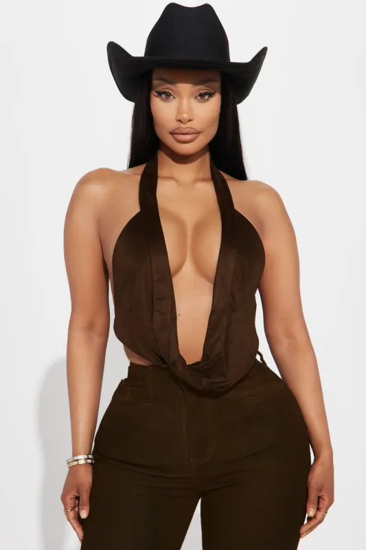 Bronze Babe Cowl Neck Top - Chocolate sold by Fashion Nova