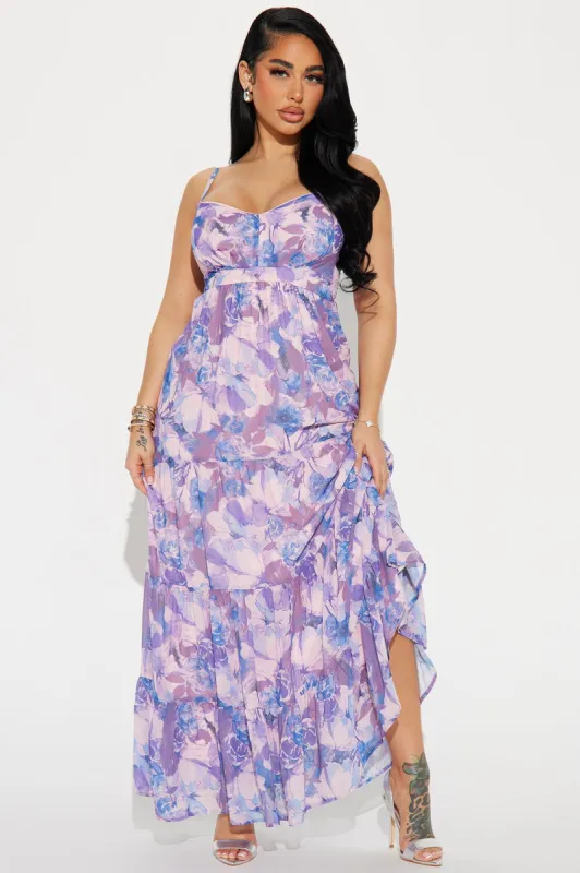 Anna Chiffon Maxi Dress - Purple/combo sold by Fashion Nova