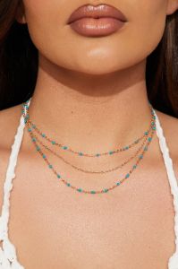 Azulik Layered Necklace - Gold/Blue sold by Fashion Nova