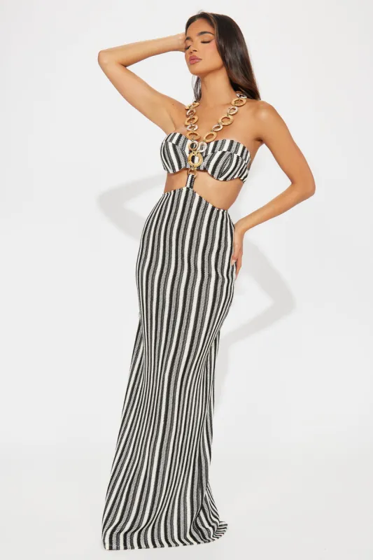 Endlessly Yours Crochet Skirt Set - Black/White sold by Fashion Nova