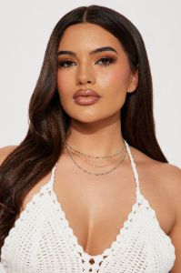 Azulik Layered Necklace - Gold/Blue sold by Fashion Nova