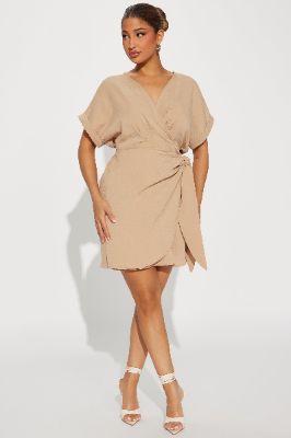 Heather Draped Mini Dress - Taupe sold by Fashion Nova