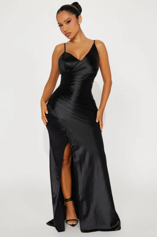 Sparkling Diamond Satin Gown - Black sold by Fashion Nova