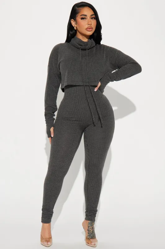 Thinking It Over 2 Piece Jumpsuit Set - Charcoal sold by Fashion Nova