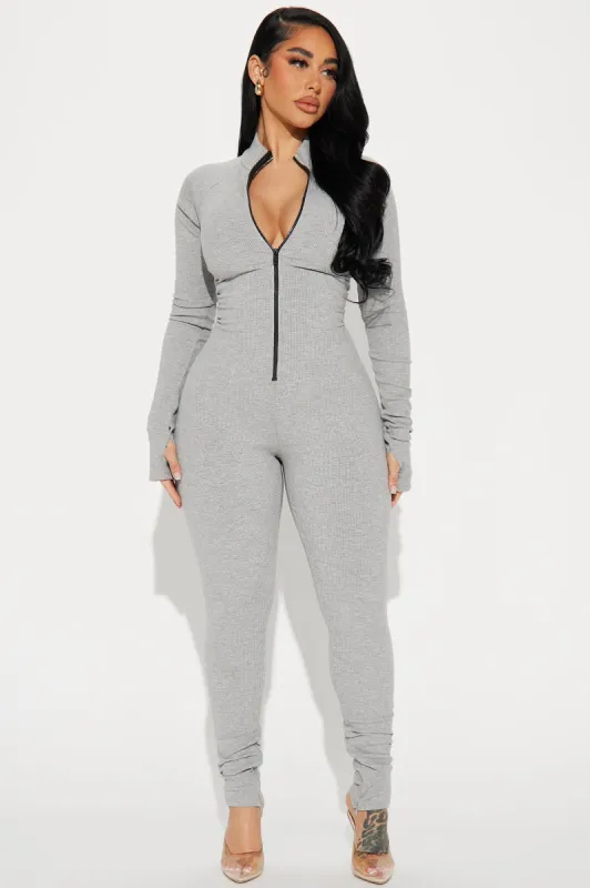 Juliet Snatched Jumpsuit - Heather Grey sold by Fashion Nova