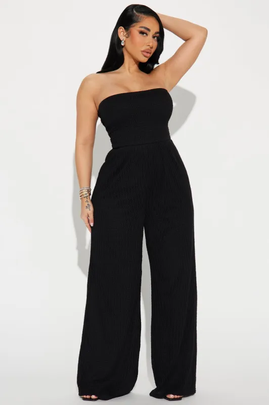 Find Me By the Beach Crochet Jumpsuit - Black sold by Fashion Nova