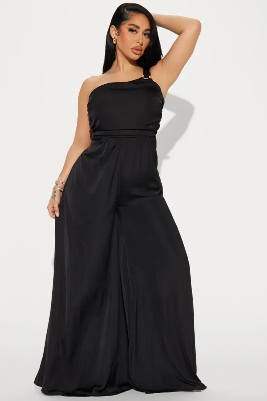 Without Warning Satin Jumpsuit  - Black sold by Fashion Nova
