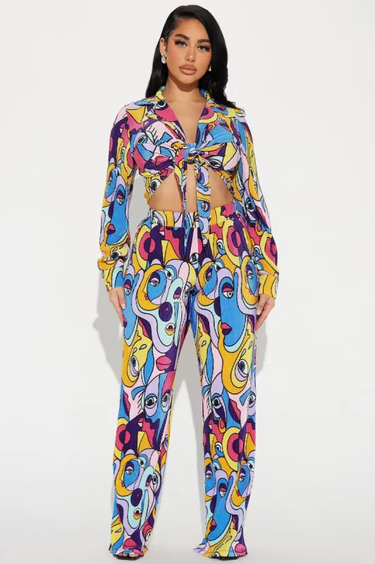 Self Portrait Plisse Pant Set - Multi Color sold by Fashion Nova