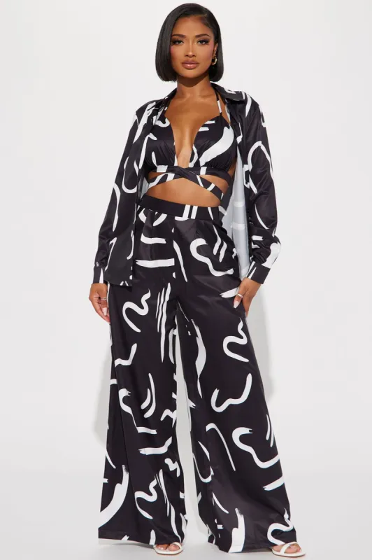 Weekend Vacay 3 Piece Pant Set - Black/combo sold by Fashion Nova