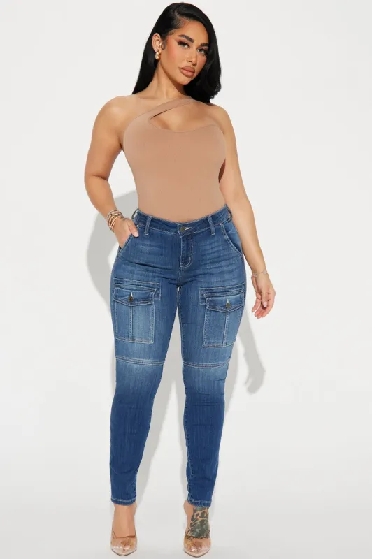 Owning It Stretch Cargo Skinny Jeans - Dark Wash sold by Fashion Nova